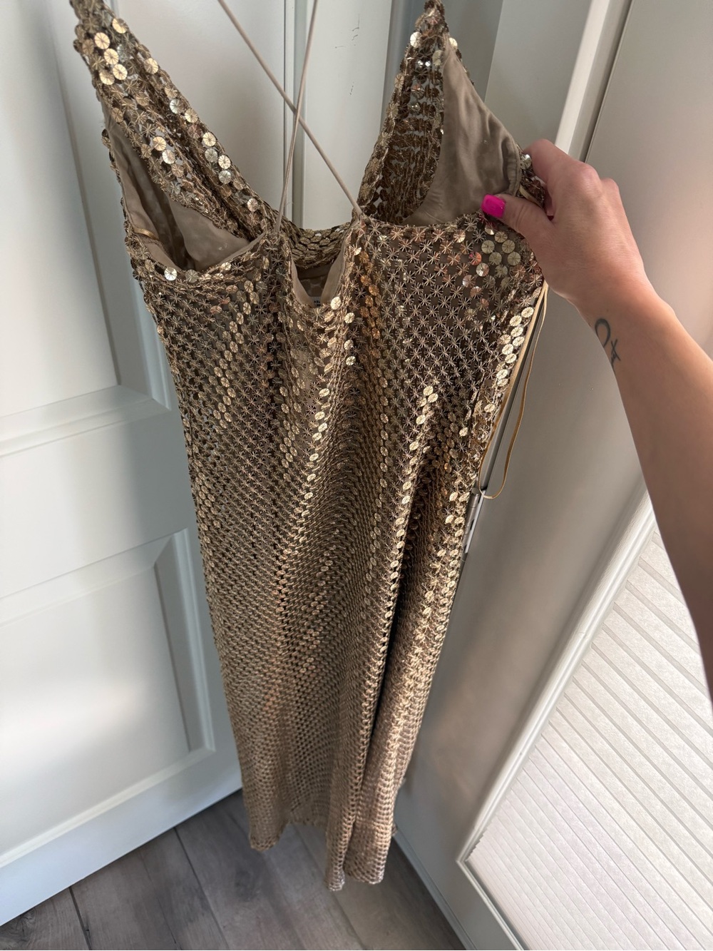 Zara Metallic Gold Chainmail Slip Maxi Dress - Picture 7 of 13